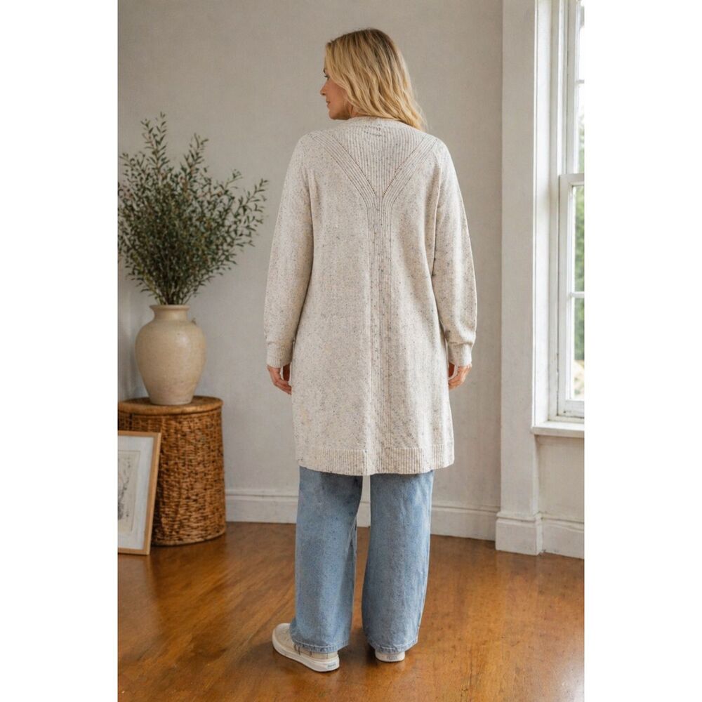89th & Madison Long Cardigan Sweater XL Speckled Salt & Pepper Open Front Knit